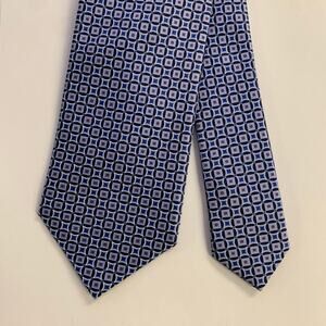 BRIONI Navy White Geometric Silk Tie Clip